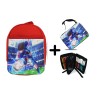 PACK MOCHILA ROJA Y ESTUCHE OLIVER ATOM FUTBOLISTA material escolar