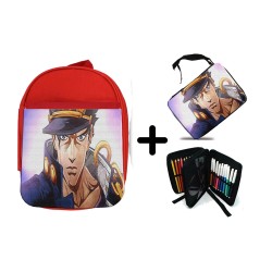 PACK MOCHILA ROJA Y ESTUCHE JOJO BIZARRE ADVENTURE SERIE material escolar