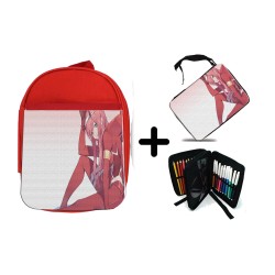 PACK MOCHILA ROJA Y ESTUCHE DARLING IN THE FRANXX ANIME material escolar