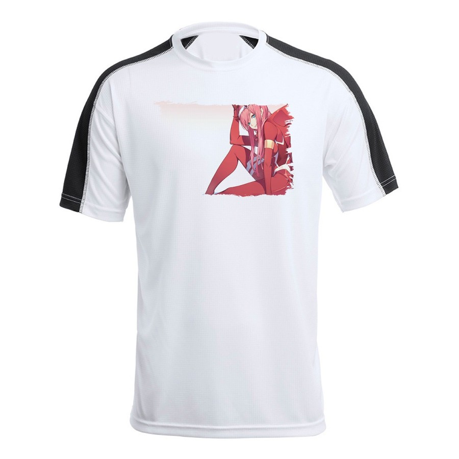 CAMISETA TÉCNICA FRANJA MANGAS NEGRA DARLING IN THE FRANXX ANIME personalizada