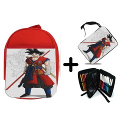 PACK MOCHILA ROJA Y ESTUCHE GOKU DRAGON BALL HEROES material escolar