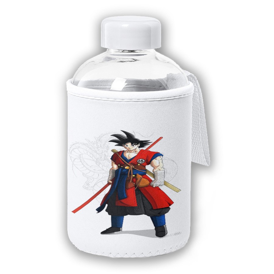 BIDON CRISTAL CON FUNDA SOFT SHELL GOKU DRAGON BALL HEROES tapon seguridad botella