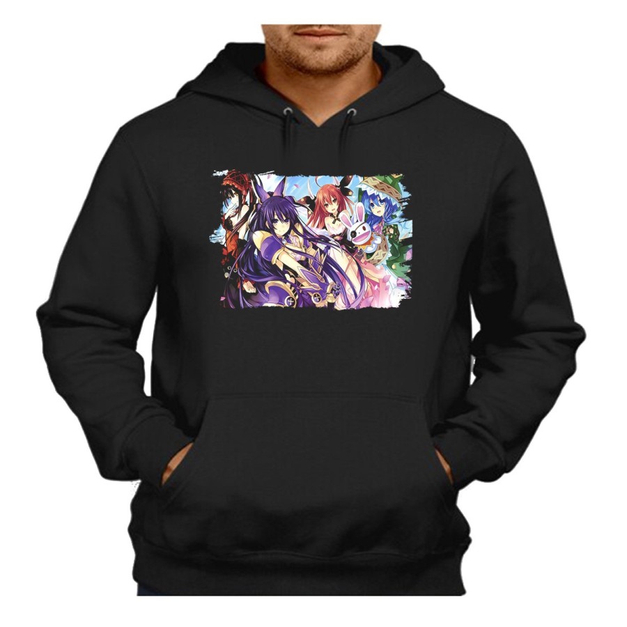 SUDADERA NEGRA CON CAPUCHA DATE ALIVE PERSONAJES ANIME adulto poliester algodón personalizada