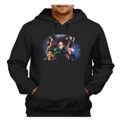 SUDADERA NEGRA CON CAPUCHA DEMON SLAYER ACCION PERSONAJES adulto poliester algodón personalizada