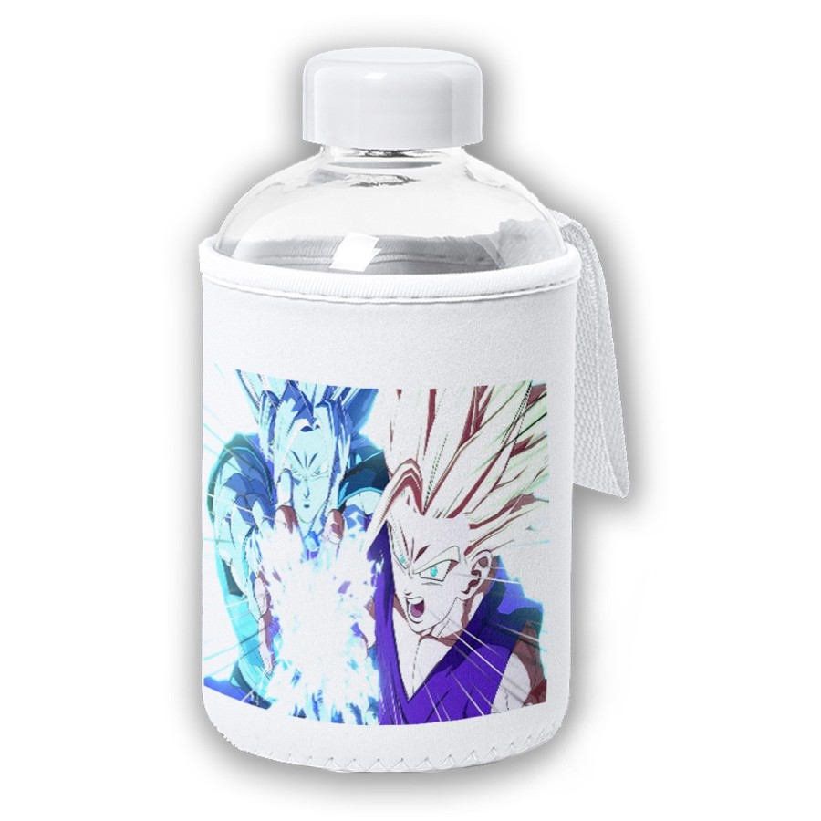 BIDON CRISTAL CON FUNDA SOFT SHELL dragon ball z songoanda gohan ssj 2 tapon seguridad botella