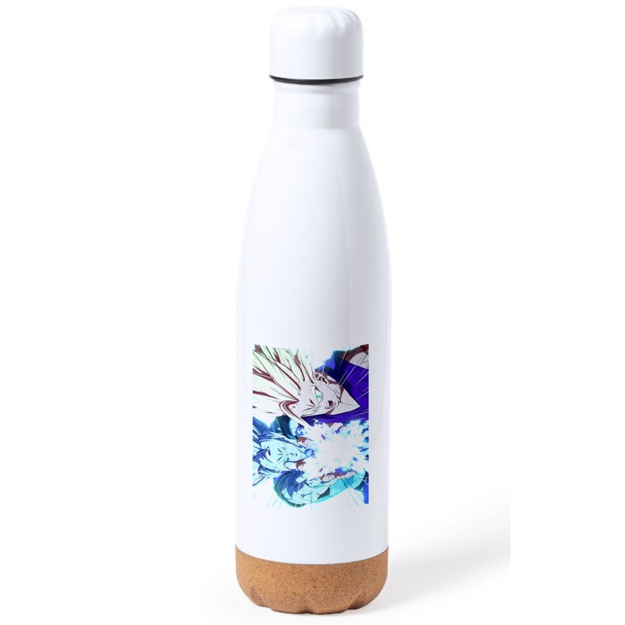 BIDON 750 ML ACERO INOXIDABLE ADORNO DE CORCHO dragon ball z songoanda gohan ssj 2 tapon botella