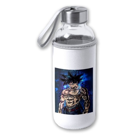 BIDON DE 420 ML CON FUNDA DE NEOPRENO Goku ultra instinto banda callejera yakuza tapon seguridad