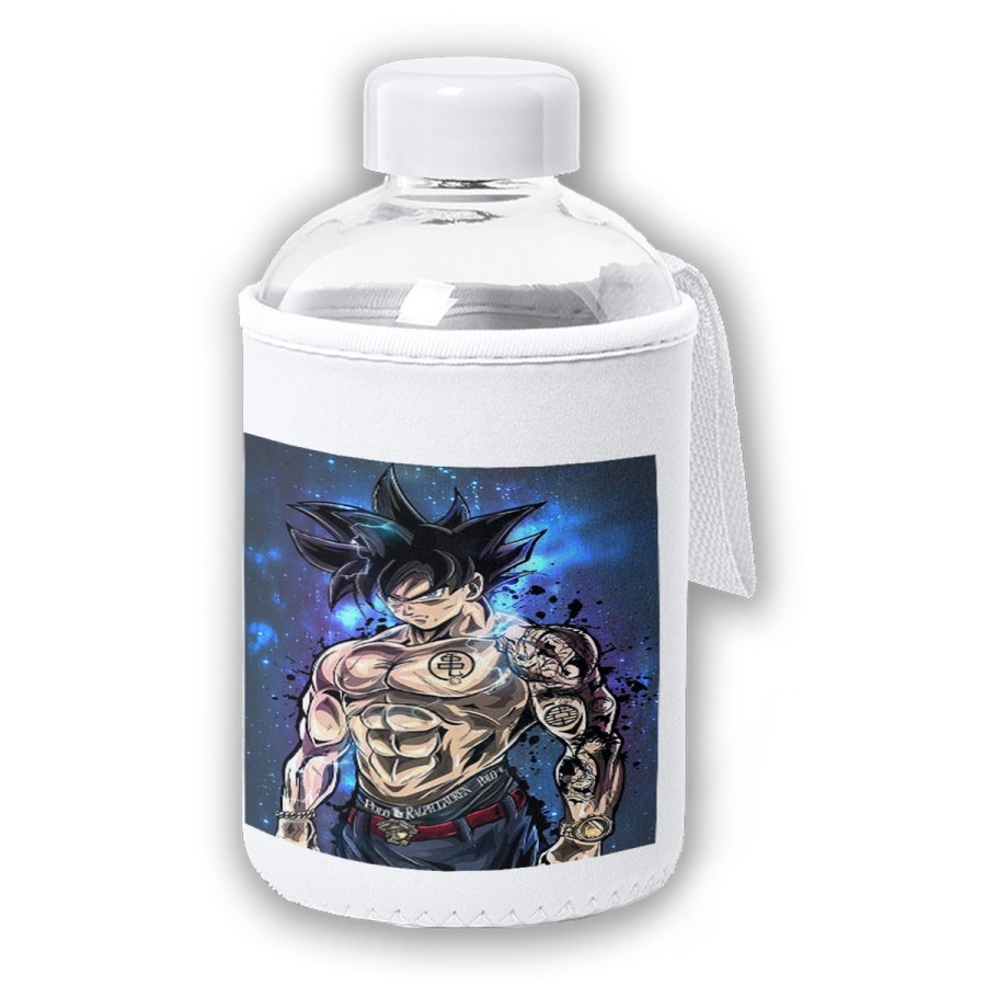 BIDON CRISTAL CON FUNDA SOFT SHELL Goku ultra instinto banda callejera yakuza tapon seguridad botella