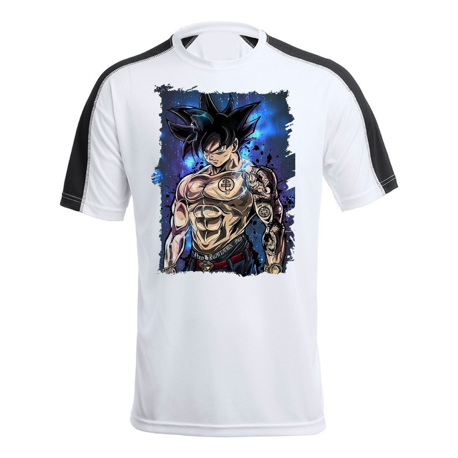 CAMISETA TÉCNICA FRANJA MANGAS NEGRA Goku ultra instinto banda callejera yakuza personalizada