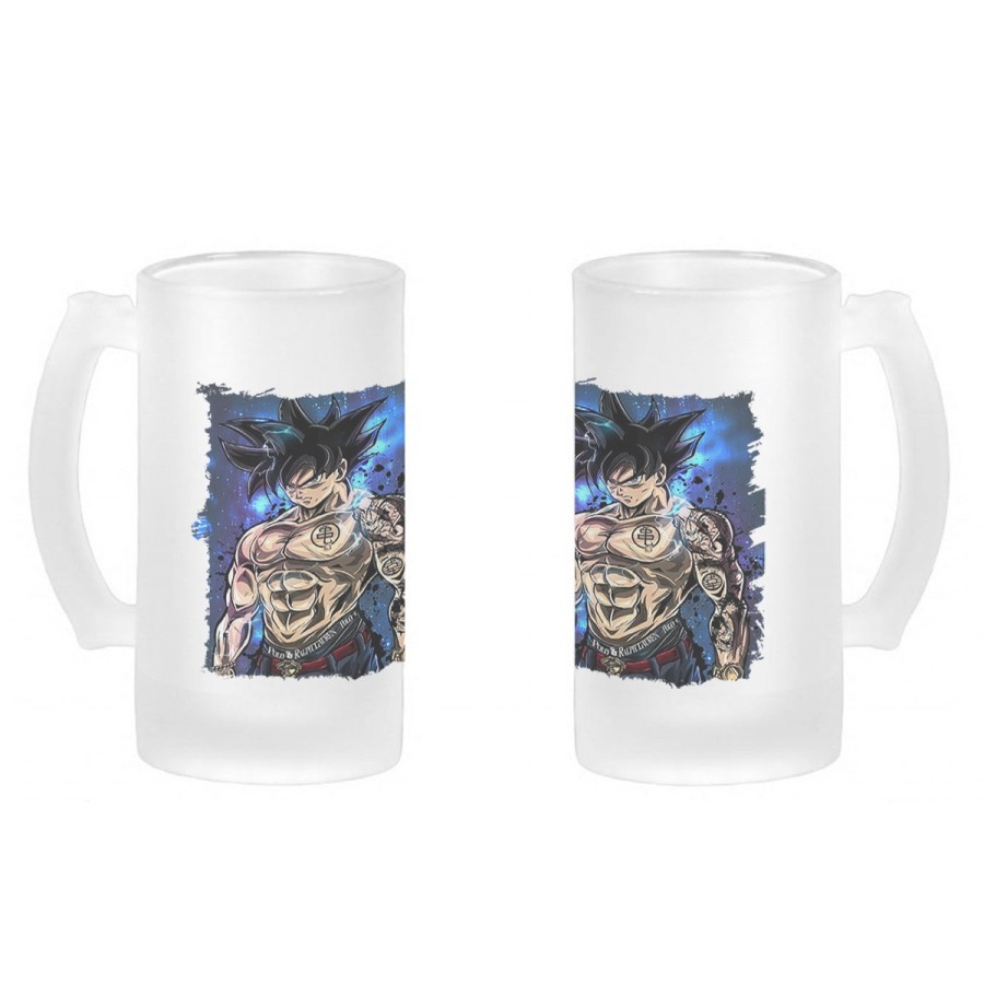 JARRA CERVEZA CRISTAL Goku ultra instinto banda callejera yakuza esmerilada esmerilado 500ml