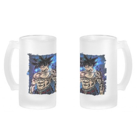 JARRA CERVEZA CRISTAL Goku ultra instinto banda callejera yakuza esmerilada esmerilado 500ml
