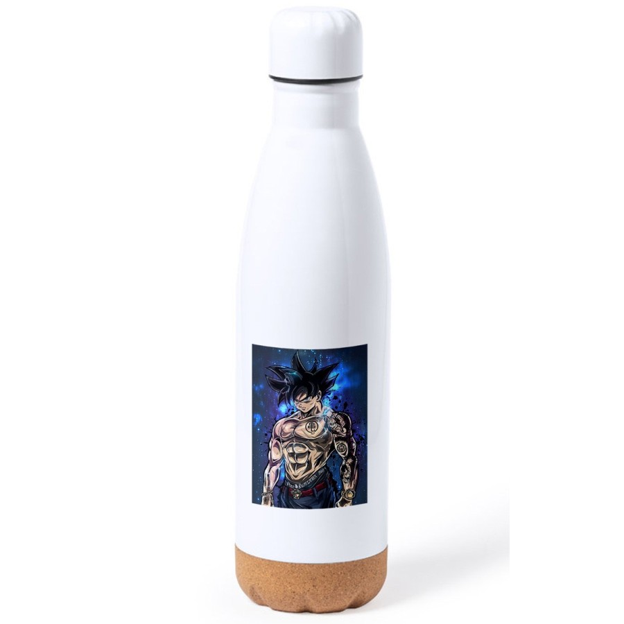 BIDON 750 ML ACERO INOXIDABLE ADORNO DE CORCHO Goku ultra instinto banda callejera yakuza tapon botella