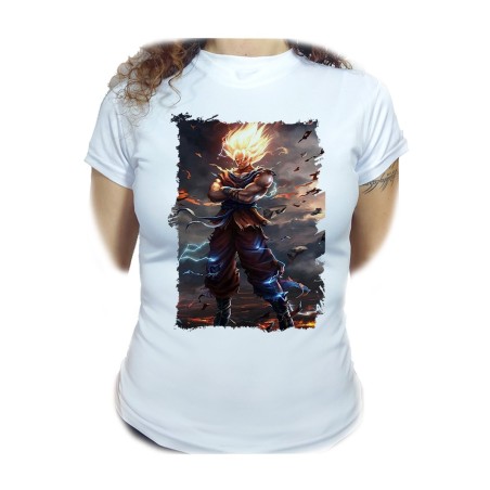 CAMISETA MUJER dragon ball z goku ssj realista real moda personalizada