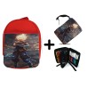 PACK MOCHILA ROJA Y ESTUCHE dragon ball z goku ssj realista real material escolar