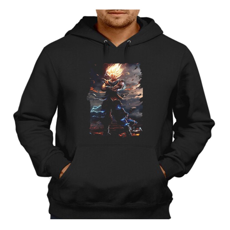 SUDADERA NEGRA CON CAPUCHA dragon ball z goku ssj realista real adulto poliester algodón personalizada