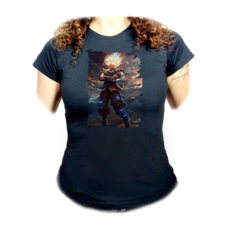 CAMISETA NEGRA MUJER dragon ball z goku ssj realista real oferta personalizada