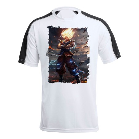 CAMISETA TÉCNICA FRANJA MANGAS NEGRA dragon ball z goku ssj realista real personalizada