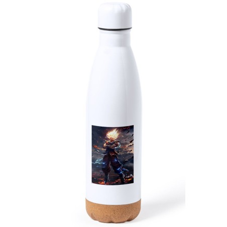 BIDON 750 ML ACERO INOXIDABLE ADORNO DE CORCHO dragon ball z goku ssj realista real tapon botella