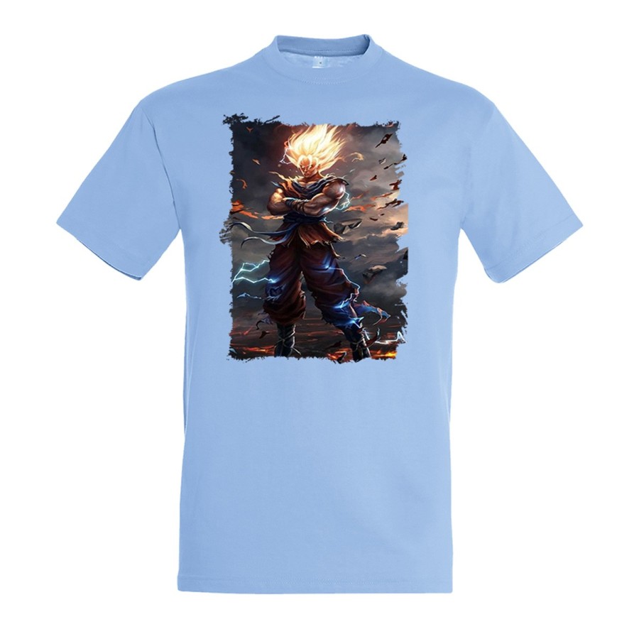 CAMISETA AZUL CIELO dragon ball z goku ssj realista real moda verano personalizada