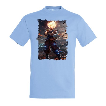 CAMISETA AZUL CIELO dragon ball z goku ssj realista real moda verano personalizada