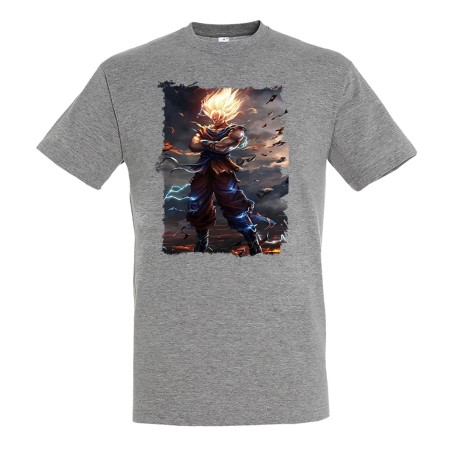 CAMISETA GRIS MEZCLA dragon ball z goku ssj realista real moda verano personalizada