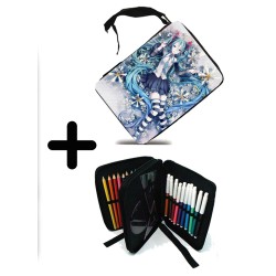 PACK MOCHILA Y ESTUCHE HATSUNE MIKU FLORES JARDIN material escolar
