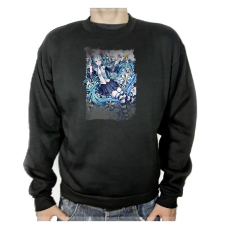 SUDADERA NEGRA HATSUNE MIKU FLORES JARDIN adulto poliester algodón personalizada