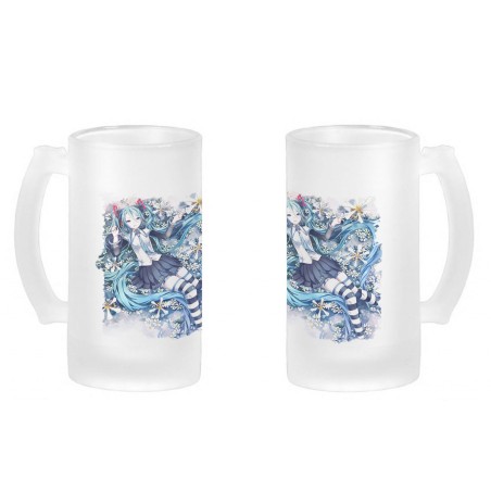 JARRA CERVEZA CRISTAL HATSUNE MIKU FLORES JARDIN esmerilada esmerilado 500ml