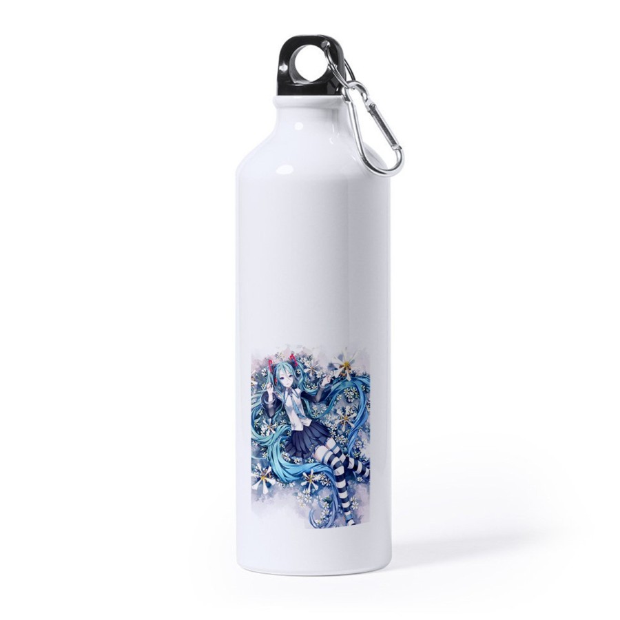 BIDON GRANDE 800 ML ACERO INOXIDABLE HATSUNE MIKU FLORES JARDIN deporte deportivo mosqueton botella