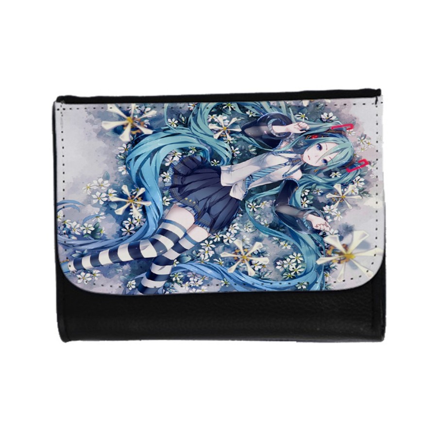 BILLETERA BILLETERO HATSUNE MIKU FLORES JARDIN unisex negro monedero