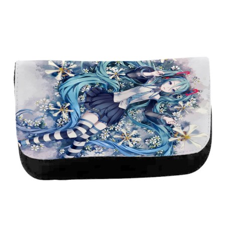 ESTUCHE NECESER DE LONA HATSUNE MIKU FLORES JARDIN unisex negro monedero billetera