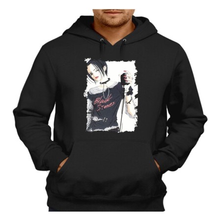 SUDADERA NEGRA CON CAPUCHA nana black stones anime serie punk rock adulto poliester algodón personalizada