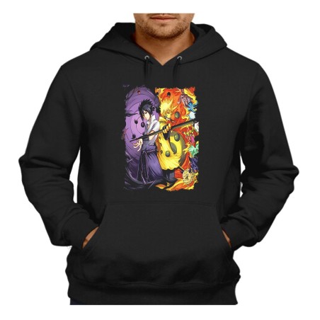 SUDADERA NEGRA CON CAPUCHA SASUKE Y NARUTO SHARINGAN adulto poliester algodón personalizada