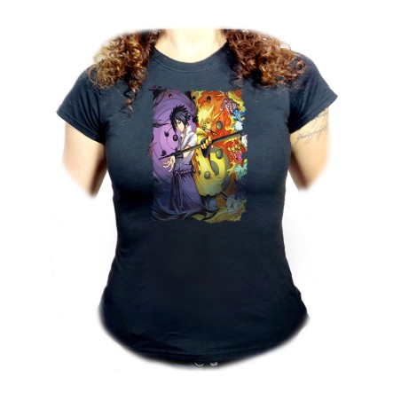CAMISETA NEGRA MUJER SASUKE Y NARUTO SHARINGAN oferta personalizada