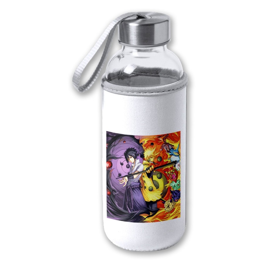 BIDON DE 420 ML CON FUNDA DE NEOPRENO SASUKE Y NARUTO SHARINGAN tapon seguridad