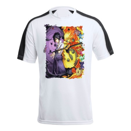 CAMISETA TÉCNICA FRANJA MANGAS NEGRA SASUKE Y NARUTO SHARINGAN personalizada