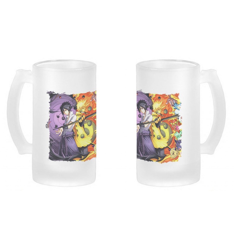 JARRA CERVEZA CRISTAL SASUKE Y NARUTO SHARINGAN esmerilada esmerilado 500ml