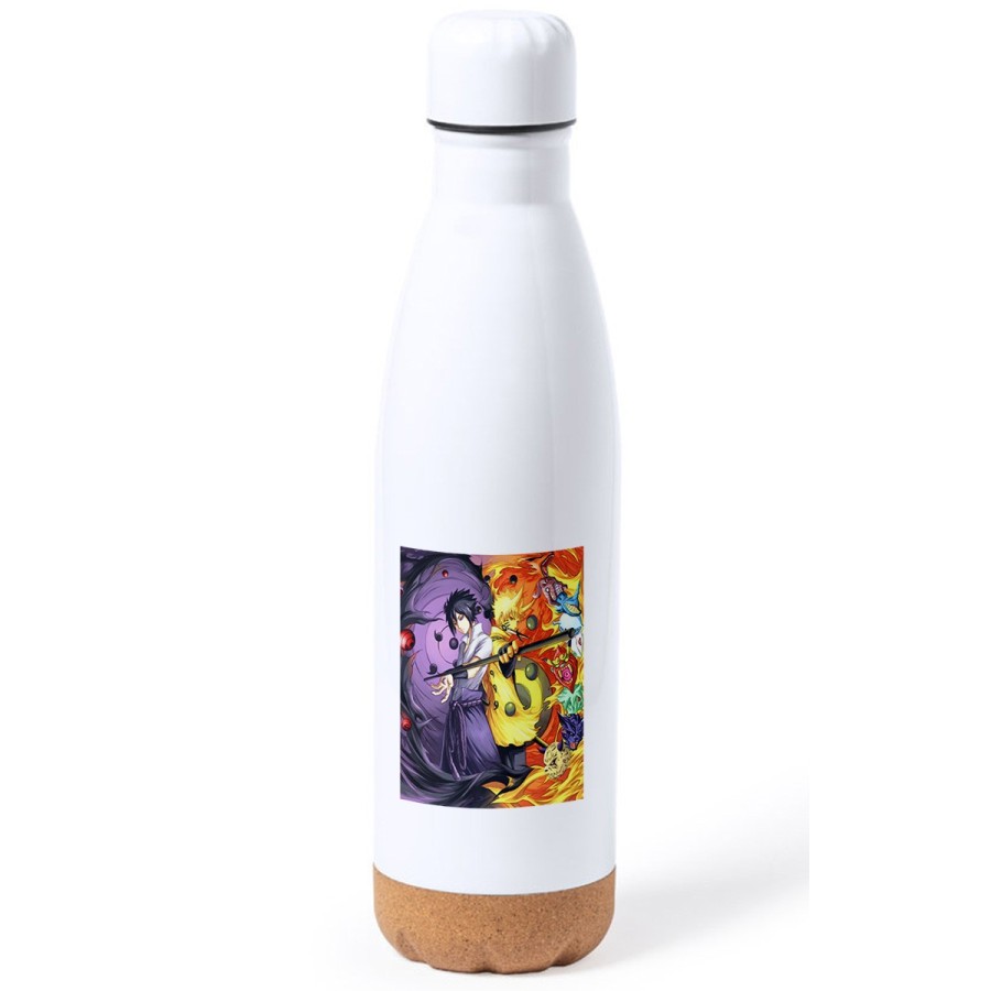 BIDON 750 ML ACERO INOXIDABLE ADORNO DE CORCHO SASUKE Y NARUTO SHARINGAN tapon botella