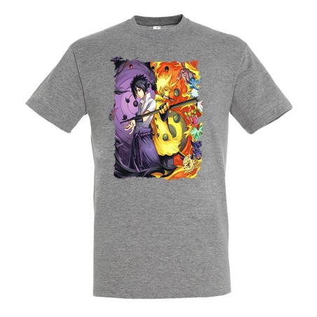 CAMISETA GRIS MEZCLA SASUKE Y NARUTO SHARINGAN moda verano personalizada