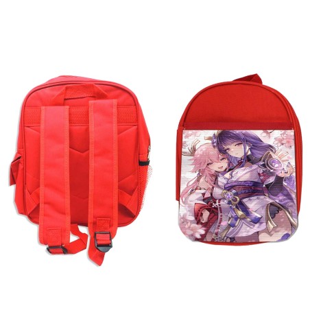 PACK MOCHILA ROJA Y ESTUCHE genshin impact shogun raiden ei yae miko material escolar