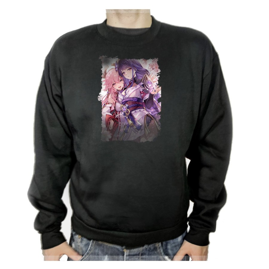 SUDADERA NEGRA genshin impact shogun raiden ei yae miko adulto poliester algodón personalizada