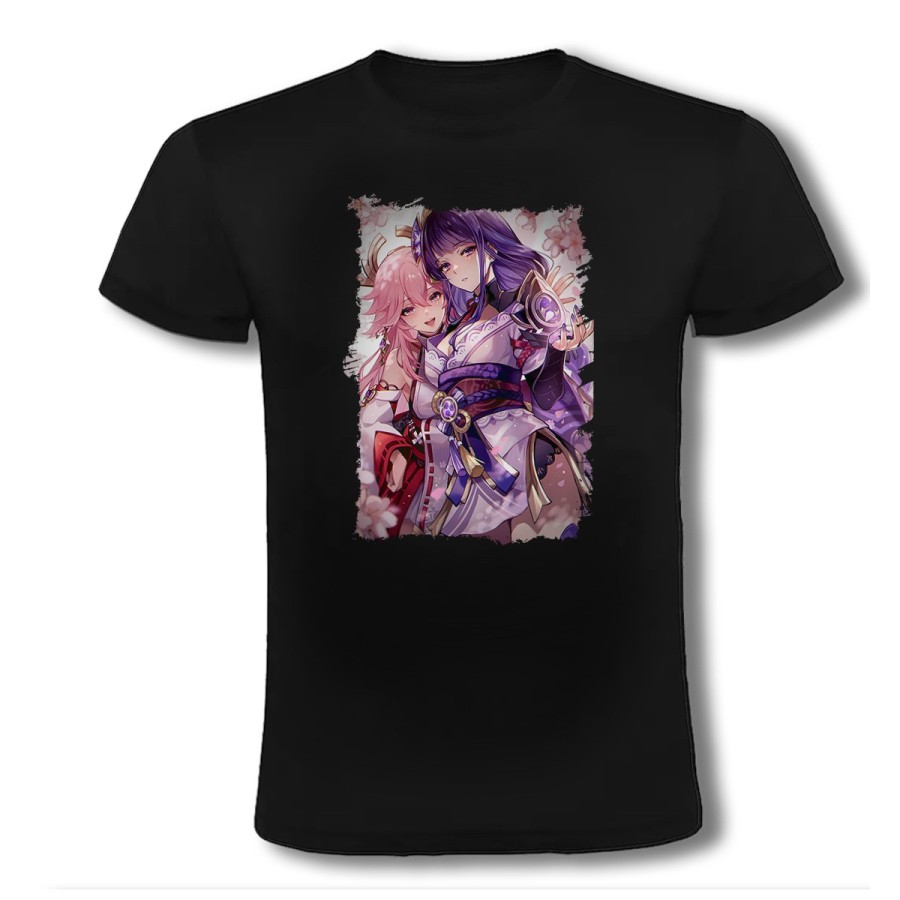 CAMISETA NEGRA genshin impact shogun raiden ei yae miko moda verano personalizada