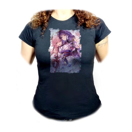 CAMISETA NEGRA MUJER genshin impact shogun raiden ei yae miko oferta personalizada