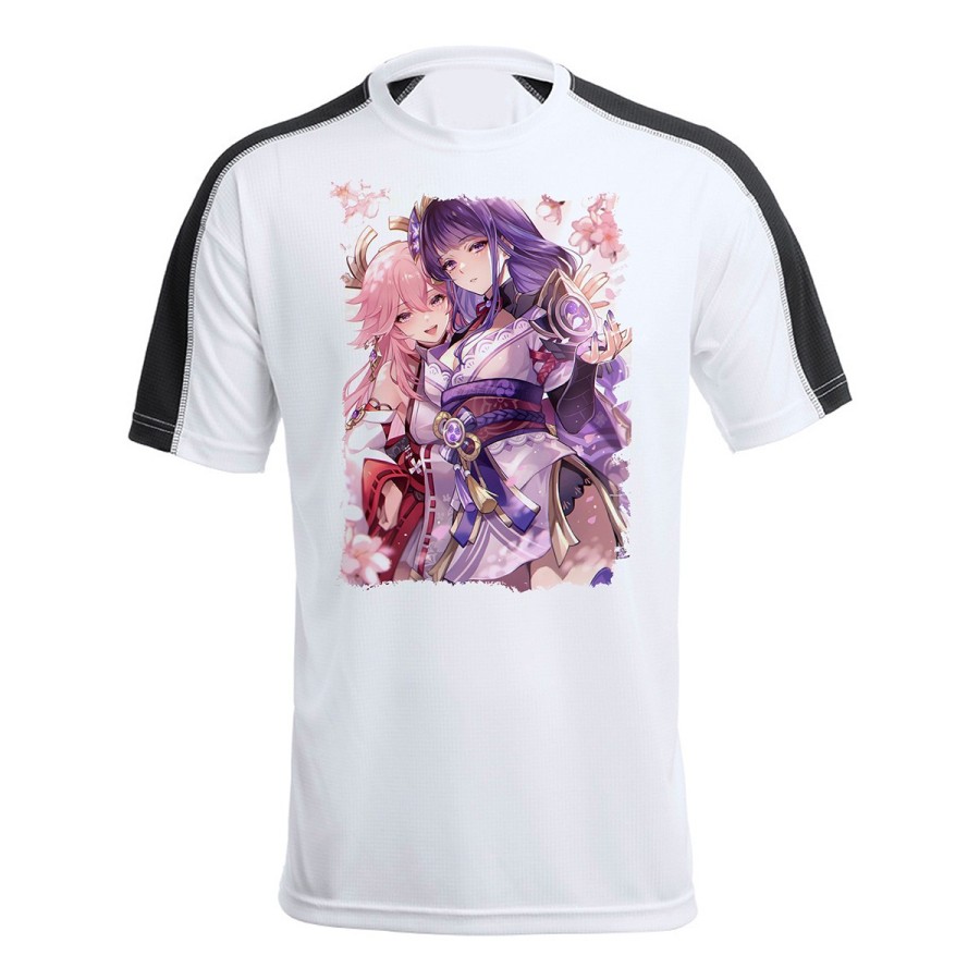 CAMISETA TÉCNICA FRANJA MANGAS NEGRA genshin impact shogun raiden ei yae miko personalizada