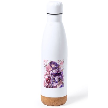 BIDON 750 ML ACERO INOXIDABLE ADORNO DE CORCHO genshin impact shogun raiden ei yae miko tapon botella