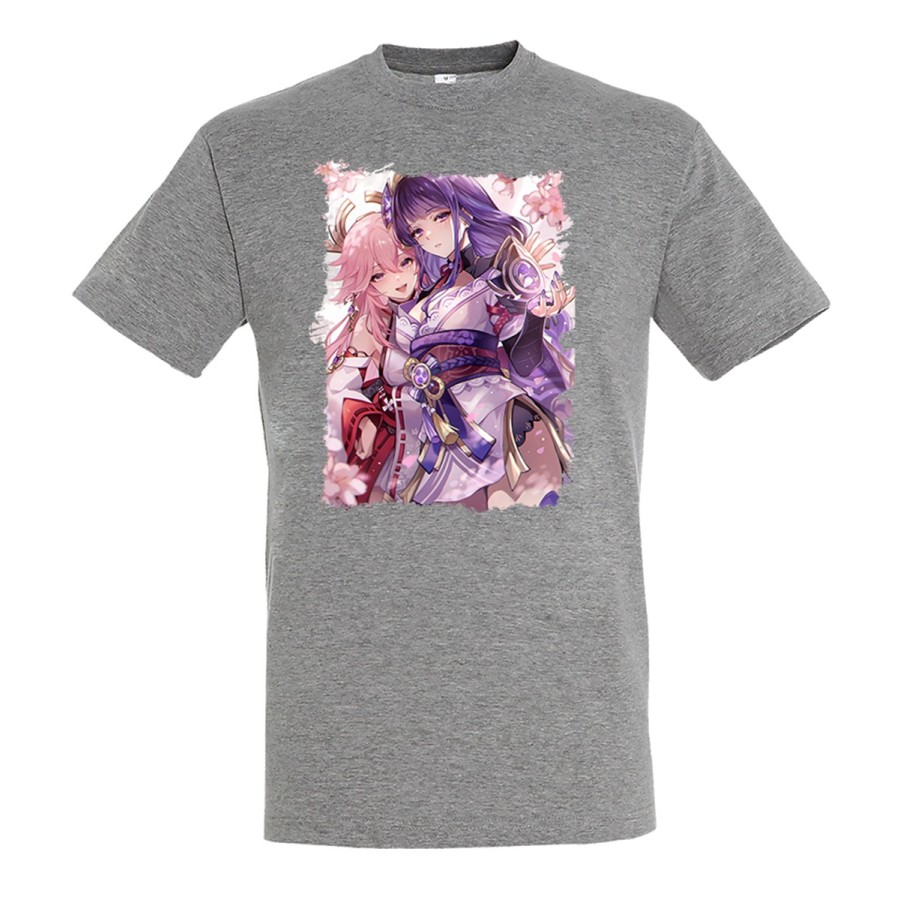 CAMISETA GRIS MEZCLA genshin impact shogun raiden ei yae miko moda verano personalizada