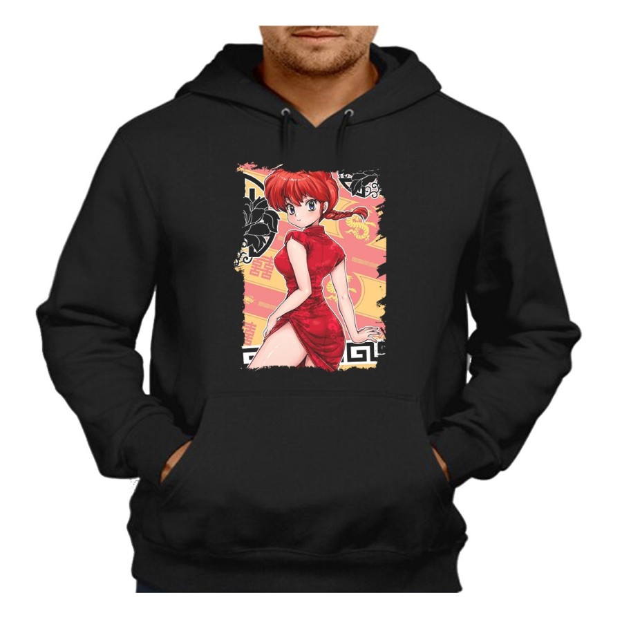 SUDADERA NEGRA CON CAPUCHA ranma 1/2 serie amor humor ecchi adulto poliester algodón personalizada