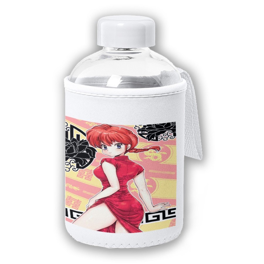 BIDON CRISTAL CON FUNDA SOFT SHELL ranma 1/2 serie amor humor ecchi tapon seguridad botella