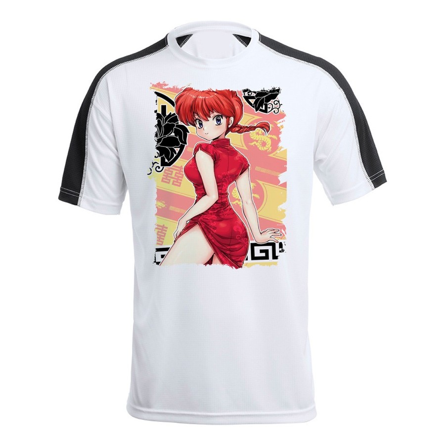 CAMISETA TÉCNICA FRANJA MANGAS NEGRA ranma 1/2 serie amor humor ecchi personalizada