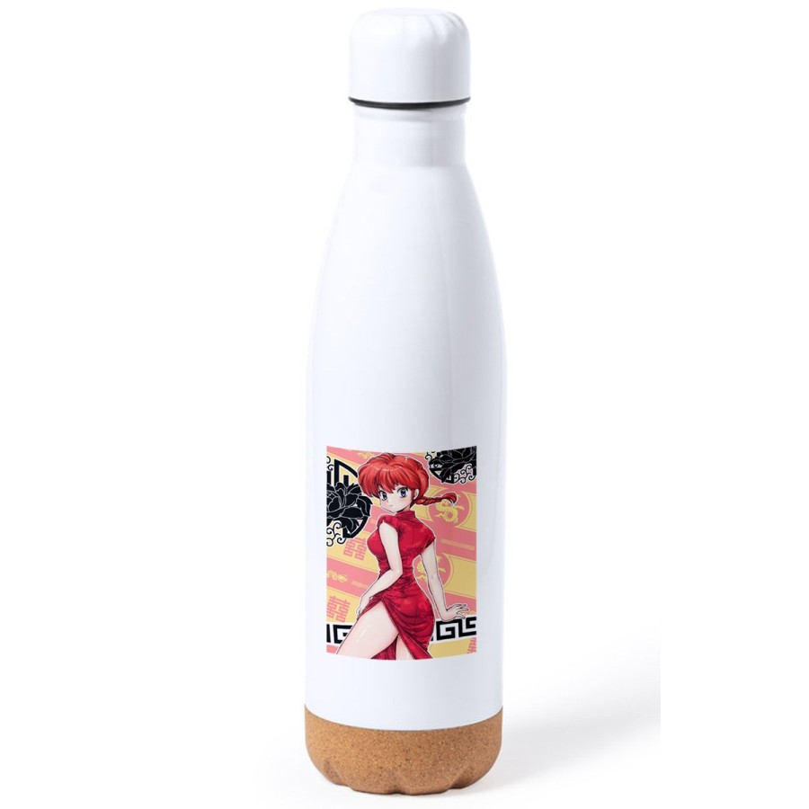 BIDON 750 ML ACERO INOXIDABLE ADORNO DE CORCHO ranma 1/2 serie amor humor ecchi tapon botella